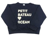 Tmavomodrá mikina s nápisom a srdcem Petit Bateau