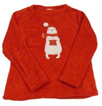 Červená chlpatá mikina s ledním medvěďom