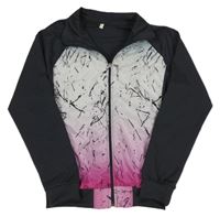 Antracitovo-bílo-růžová sportovní/šusťáková propínací mikina Nike