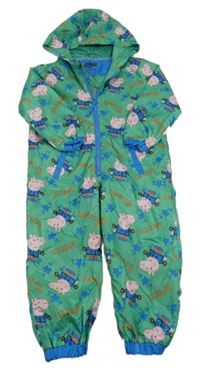 Zelená šušťáková jarná kombinéza s Tomíkem a kapucňou