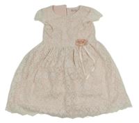 Bílo-růžové krajkové šaty s květy