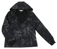 Černo-tmavošedá batikovaná softshellová bunda s kapucí H&M