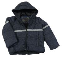 Tmavomodrá skvrnitá šusťáková zimní bunda s kapucí Lupilu