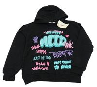 Nové - Černá mikina s nápisy a kapucí LC Waikiki