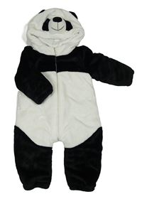 Bílo-černá chlupatá zateplená kombinéza s kapucí - panda