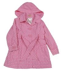Růžový puntíkatý jarní kabát s páskem a kapucí Next