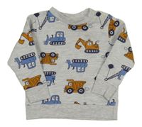 Svetlosivá melírovaná mikina so stavebními stroji