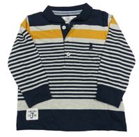 Tmavomodro-šedo-okrové pruhované polo triko Jasper Conran