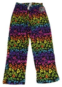 Nové - Čierno-farebné vzorované chlpaté pyžamové nohavice