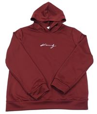 Vínová mikina s nápisom a kapucňou Shein