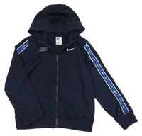 Tmavomodrá sportovní propínací funkční mikina s logem a kapucí Nike
