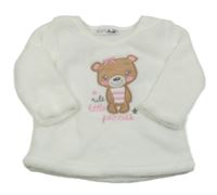 Biela chlpatá mikina s medvěďom Ergee