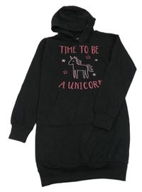 Černé teplákové šaty s jednorožcem a kapucí Y.F.K.