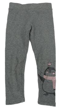 Šedé melírované zateplené legíny s tučňákem Primark