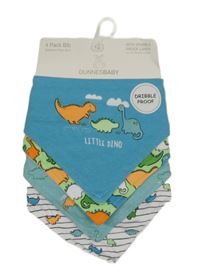 Nové - 4x slinták s dinosaury - modrý + zelenkavý + zelený + bílo-černý pruhovaný Dunnes