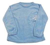 Svetlomodrá chlpatá pyžamová mikina s vreckom s králikom