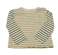 Béžovo-hnědo-černé pruhované mikinotriko s vreckom JBC