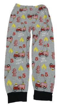 Šedé melírované pyžamové kalhoty s hasičskými auty
