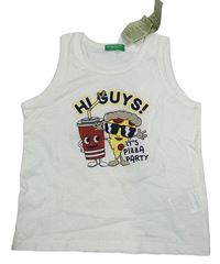 Nové - Biele tielko s pizzou a nápojem Benetton