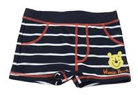 Tmavomodro-bílé pruhované nohavičkové plavky s Púem Disney