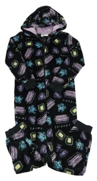 Čierna chlpatá kombinéza s obrázkami a kapucí - Friends