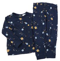 Tmavomodré pyžamo s planetami a raketami H&M