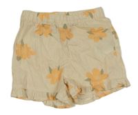 Béžové kvetované ľanové kraťasy Lily & Dan