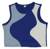 Modro-biely rebrovaný crop top Shein