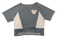 Šedo-krémové sportovní crop tričko s Mickeym Zara
