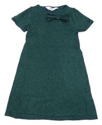 Zelené trblietavé svetrové šaty s mašlou H&M