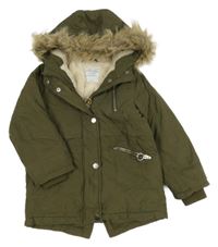 Khaki šusťáková zimní parka s kapucí s kožešinou Primark
