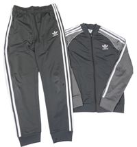 2set - Tmavošedo-šedá sportovní propínací mikina s logem + tepláky Adidas
