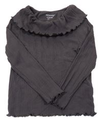 Tmavošedé žebrované triko s límcem Primark