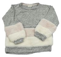 Sivo-smotanový ľahký pletený/chlupatý sveter F&F
