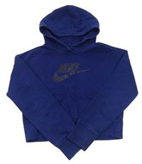 Tmavomodrá crop mikina s logom a kapucňou Nike