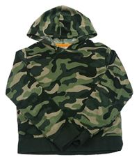 Kaki-tmavozelená army zamatová mikina s kapucňou