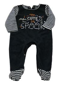 Čierny zamatový overal s duchy a pruhovanymi rukávy