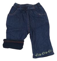 Tmavomodré podšité široké rifle s výšivkami 