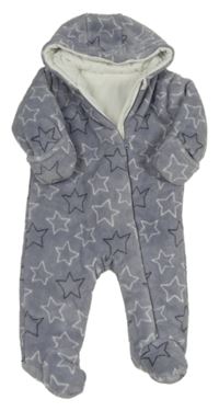 Šedofialová plyšová zateplená kombinéza s hviezdami a kapucňou Dunnes