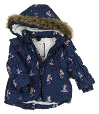 Tmavomodrá šušťáková zateplená bunda s Minnie a kapucňou Disney