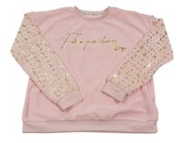 Svetloružové zamatové pyžamové tričko so zlatým nápisom River Island