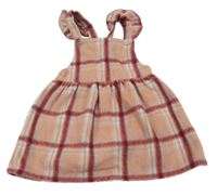 Ružovo-vínové kockované vlnené na traké šaty George