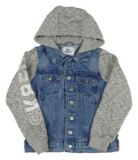 Modro-šedá riflová bunda s teplákovými rukávy a kapucí Pepperts