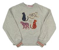 Světlešedá melírovaná crop mikina s kočkami M&S