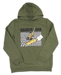 Khaki mikina se skateboardem a kapucí Primark