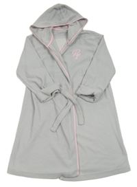 Světlešedo-růžový žebrovaný župan s nápisem a kapucí River Island