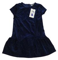 Nové - Tmavomodré sametové třpytivé šaty Name it