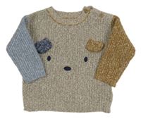 Béžovo-modro-hnědý svetr s čumákem Nutmeg