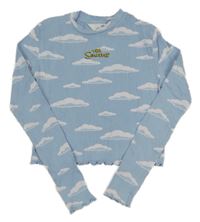 Světlemodro-biele rebrované crop tričko s mraky - Simpsonovi H&M
