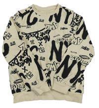 Béžovo-čierna mikina s nápismi